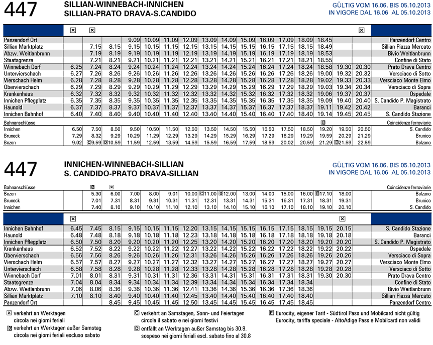 Timetable Summer Sillian - Innichen / Sillian - San Candido